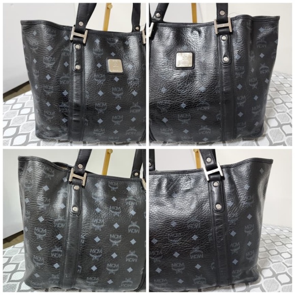 Authentic MCM Visestos Shopping Tote Bag Black/Grey - Picture 6 of 14